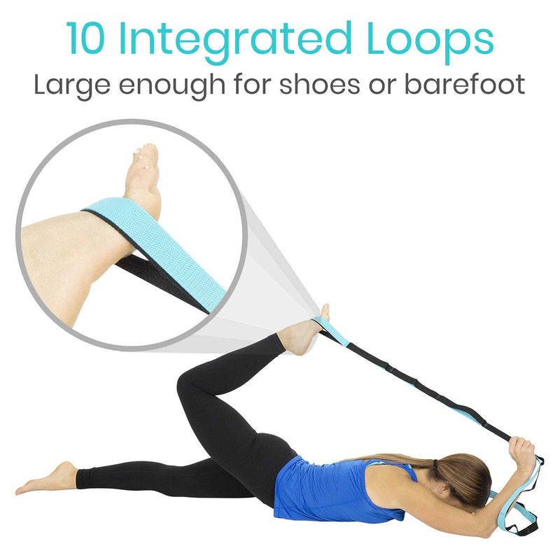 Vive Stretch Strap - Leg Stretch Band to Improve Flexibility - Stretching Out Yoga Strap - Exercise and Physical Therapy Belt for Rehab, Pilates, Dance and Gymnastics with Workout Guide Book Teal - NewNest Australia