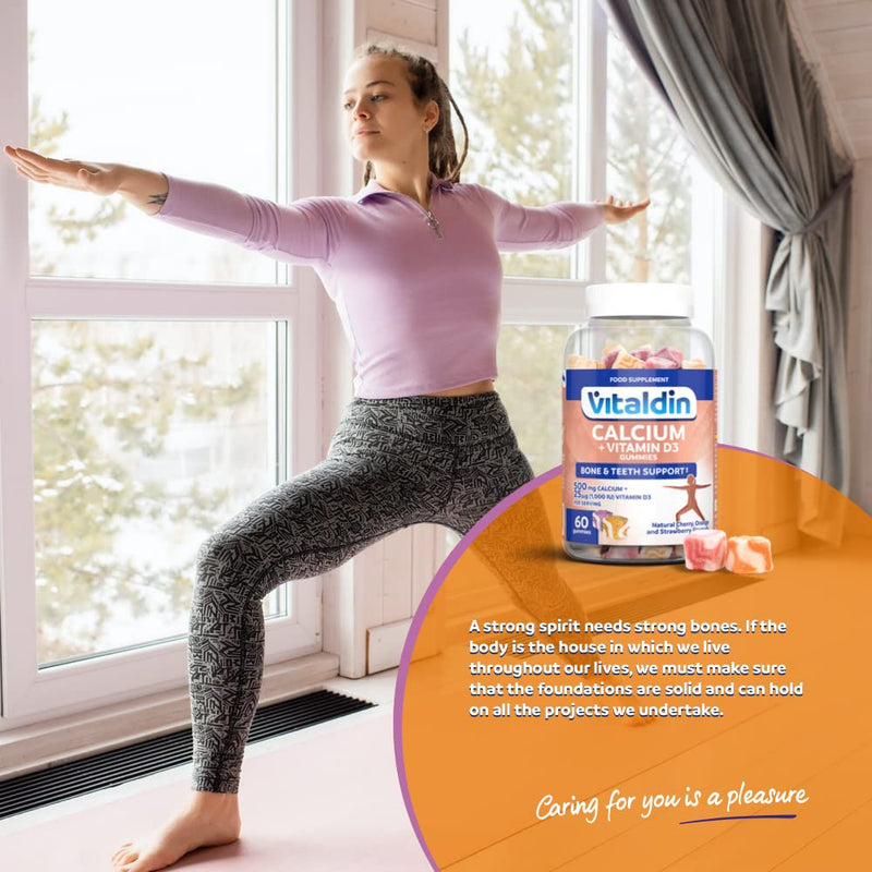 VITALDIN Calcium + Vitamin D3 Gummies - 500 mg calcium & 1,000 IU vitamin D - 60 fruit gummies (1 month) fruit flavor - for maintaining normal bones and teeth - gluten free - children & adults - NewNest Australia