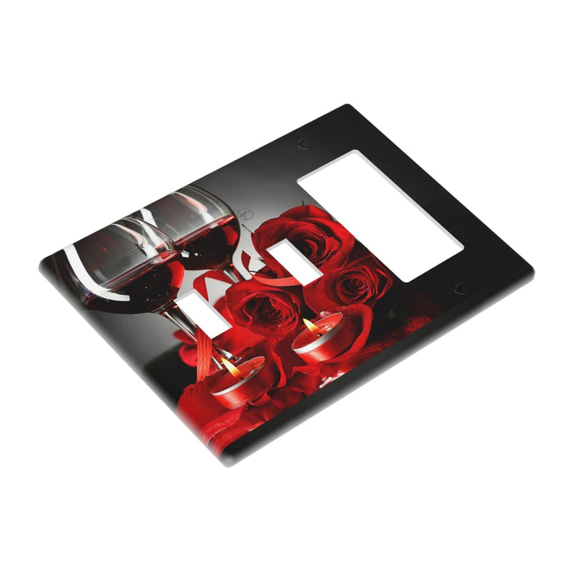 Red Wine Rose And Candle Light Switch Cover Decorative 3-Gang Combination Switch Plate - Toggle/Toggle/Decora Size 4.5" X 6.38"Inch 2 Gang Toggle / Rocker 11783 - NewNest Australia