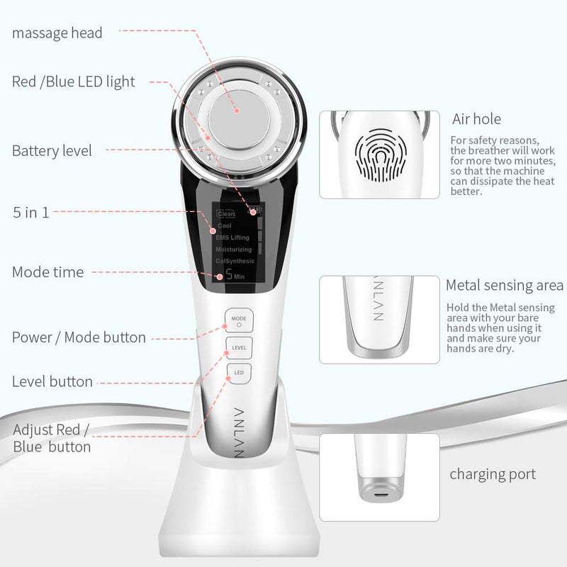 Anlan Cosmetic Device Wrinkle Remover Facial Massager With Ion And Hot/Cool Treatment For Face Care Facial Lifting Deep Cleansing Anti Wrinkle Anti-Aging With Ems Microcurrent Classic - NewNest Australia