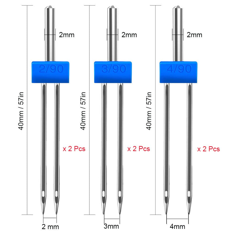 6Pack Twin Needle Double Needle with 2 PCS 9 Groove Pintuck Presser Foot 3 Size 2/90 3/90 4/90 by HOWRIN - NewNest Australia