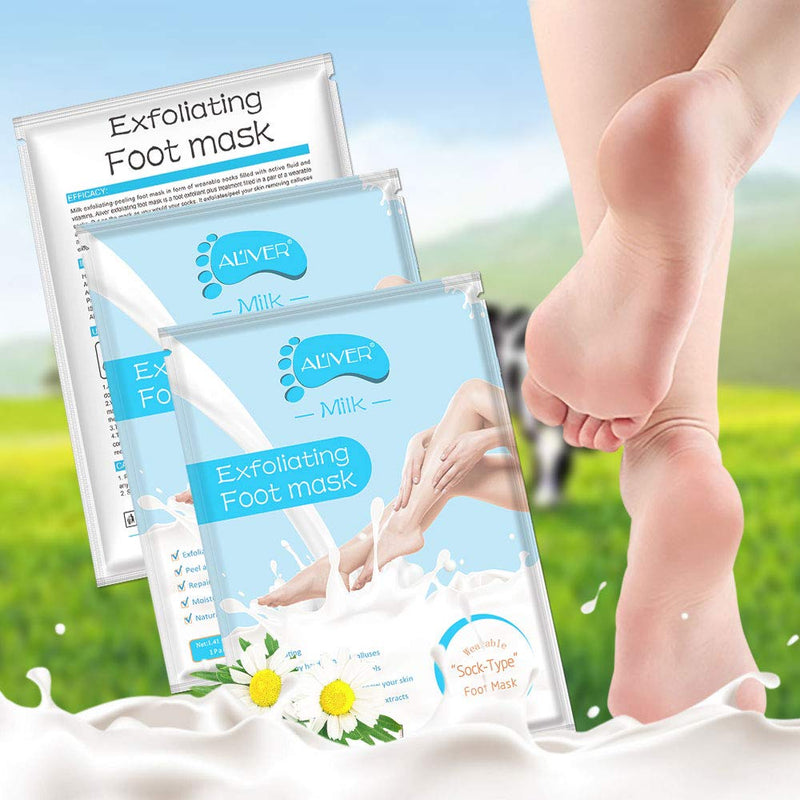 Foot Peel Mask 3 Pack, Baby foot Mask Remove Dead and Dry Skin Callus & Get Smooth Baby Feet Moisturizing Foot Mask Peel Exfoliating Foot Treatment for Men and Women(Milk) - NewNest Australia