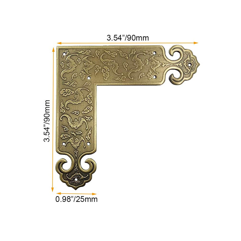 Tiazza 4Pcs Antique Embossing Brass Decorative Corner Protectors Braces Classical Furniture Tables and Chairs Cabinet Corner Guard Edge Cover - NewNest Australia