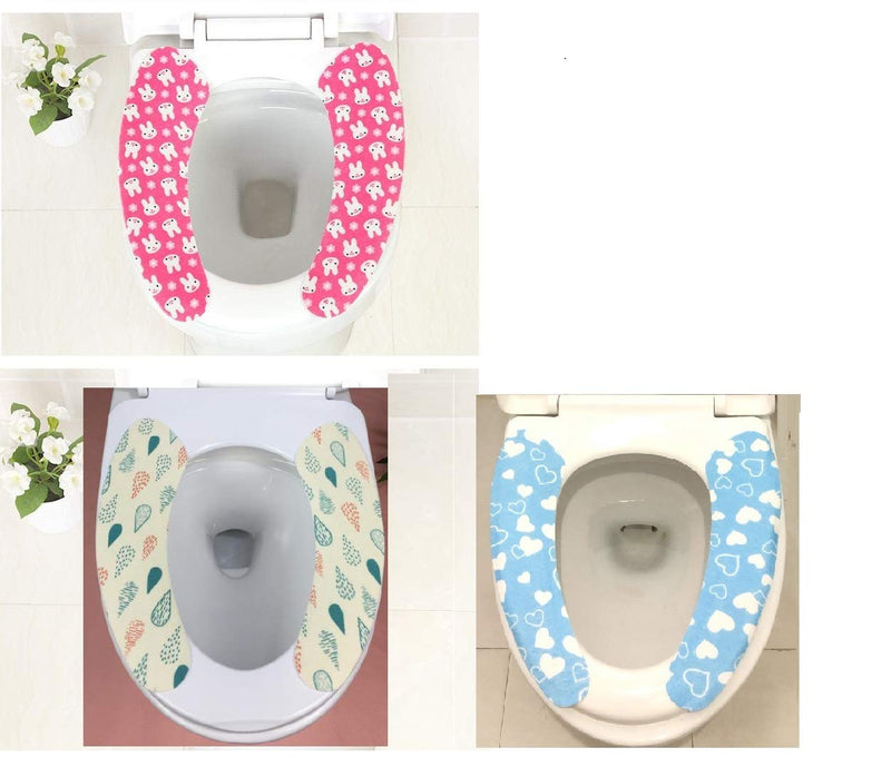 king's deal 8 Pairs Toilet Seat Warmer Cover, Adult Padded Cushion Warm Soft Fuzzy Round Elongated Washable Disposable Stickers,Winter Bathroom Warmer Washable Adhesive Cloth (Blue/White/Pink/Green) Blue/White/Pink/Rabbit - NewNest Australia