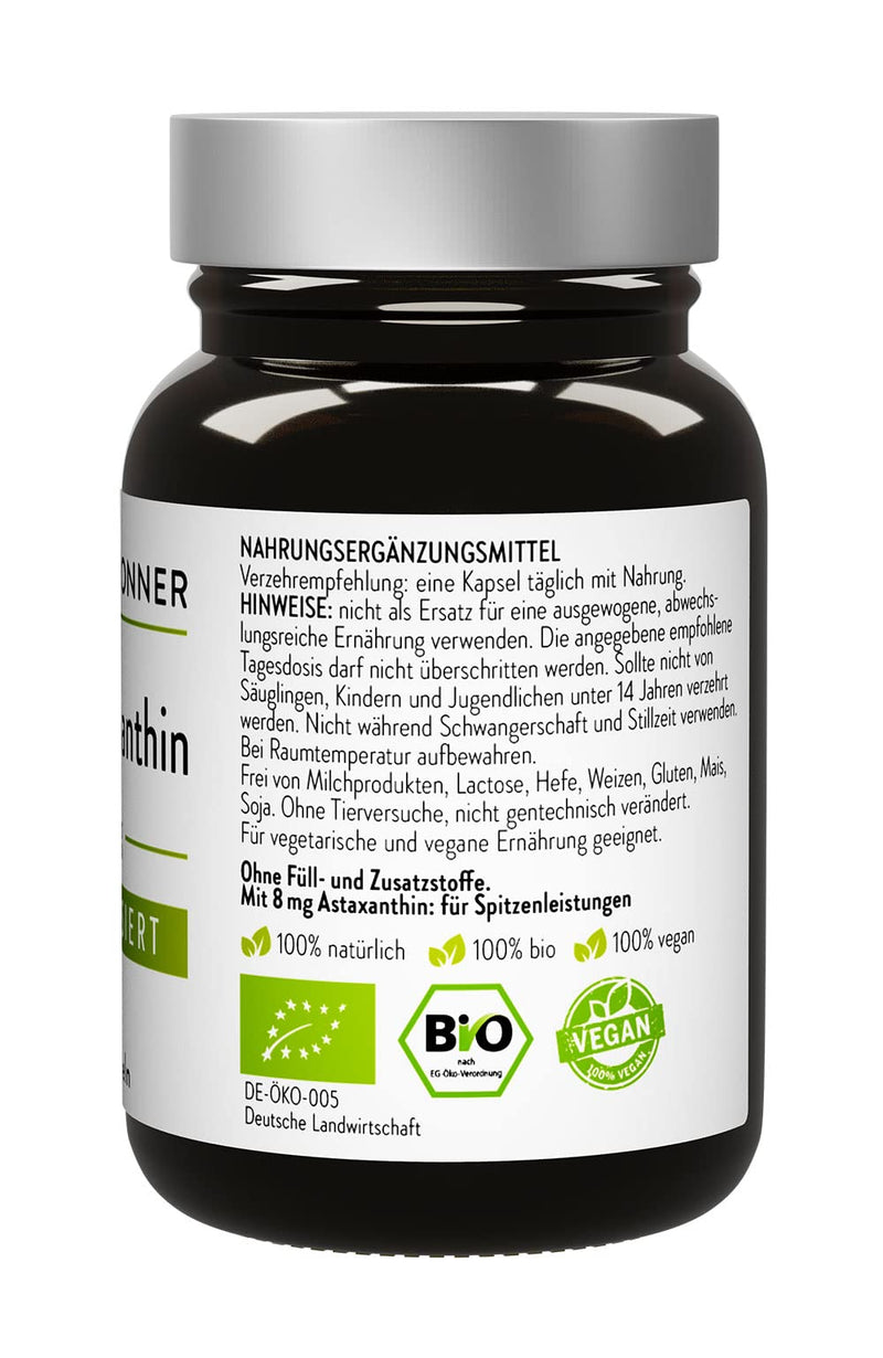 Dr. Heilbronner organic astaxanthin 8 mg capsules high dosage in a glass bottle I antioxidants from the vital alga Haematococcus Pluvialis I supplements carotenoid capsules vegan gluten-free & lactose-free - NewNest Australia