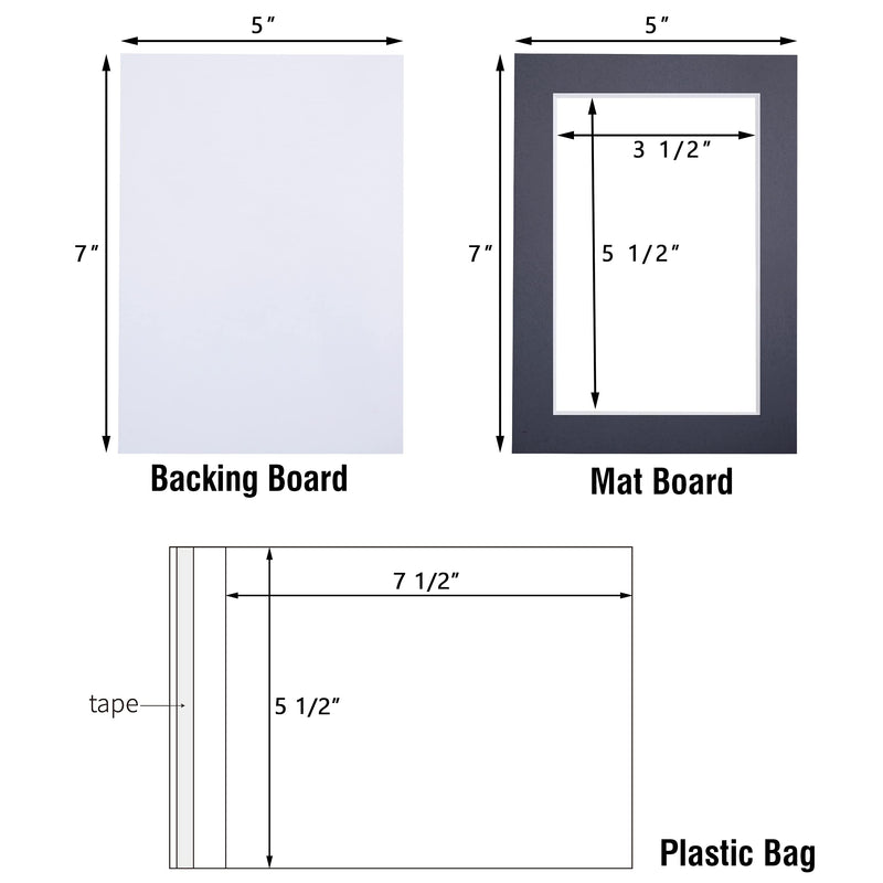 Acid Free 5 Pack 5x7 Pre-Cut Mat Board Show Kit for 4x6 Photos, Prints or Artworks, 5 Core Bevel Cut Matts and 5 Backing Boards and 5 Crystal Plastic Bags, Black 5" x 7" Pack of 5 - NewNest Australia