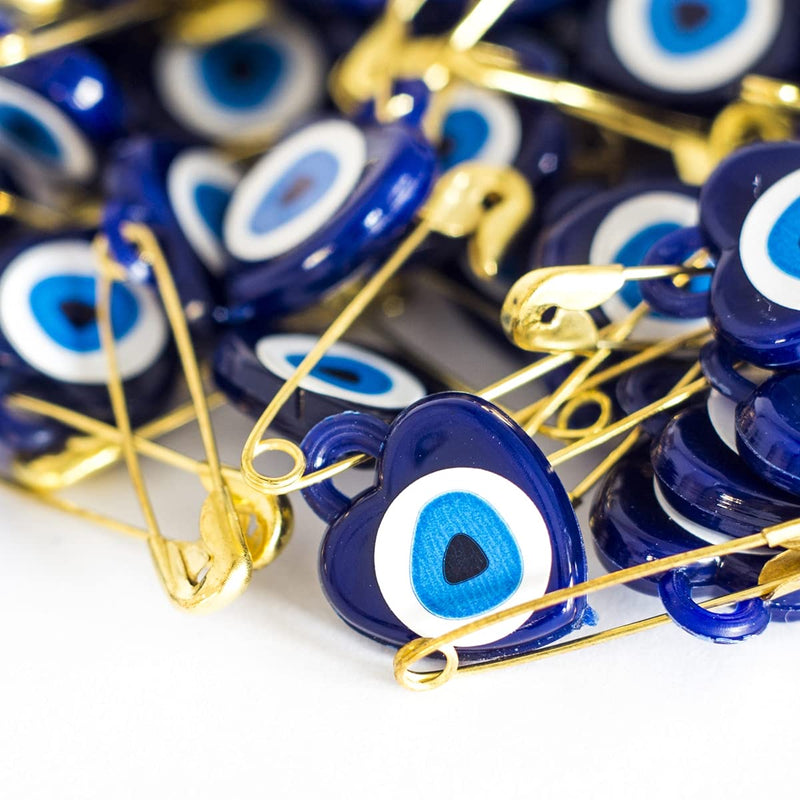 100 Pieces 0.51 inch (13 mm) Width Lucky Charm with Turkish Eye- Evil Eye Safety Pins - NewNest Australia