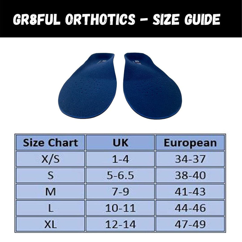 gr8ful® Orthotic Insoles for Plantar Fasciitis + Achilles Tendonitis | Men, Women, Running & Sports | Arch Support for Over Pronation & Flat Foot - Reduce Heel, Knee & Back Pain, 1 pair full length XS - NewNest Australia