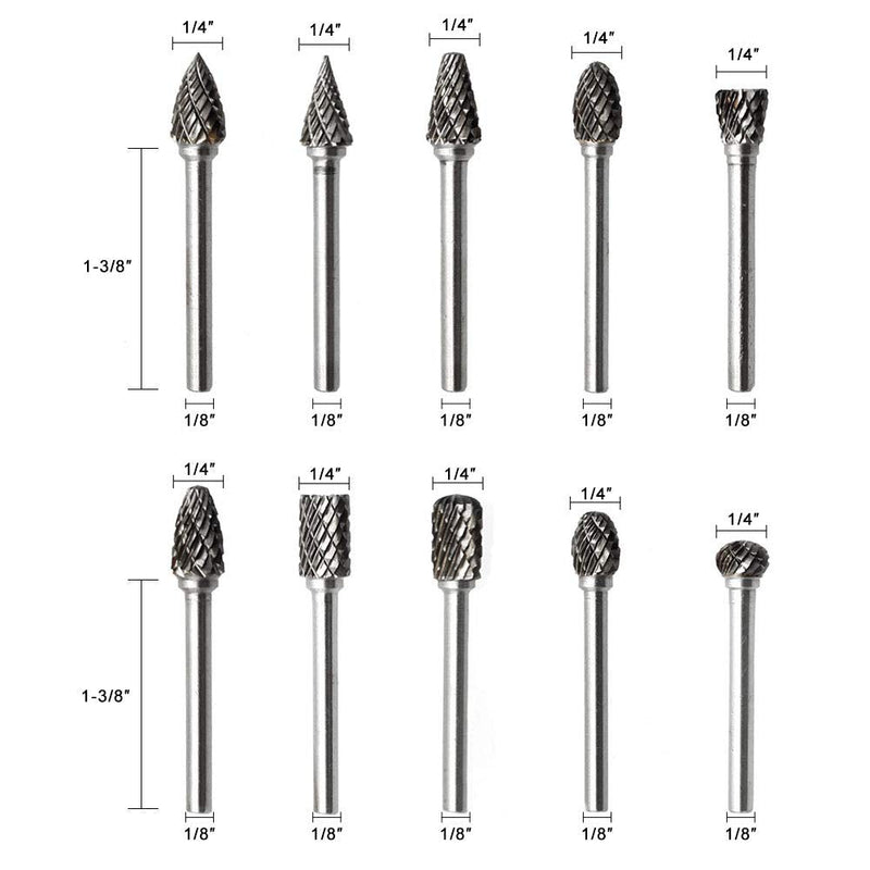 Carbide Burr Set JESTUOUS 1/8 Inch Shank with 1/4 Inch Head Double Cut Rotary Burrs Die Grinder Drill Bits for Woodworking Engraving Drilling Carving,10pcs - NewNest Australia