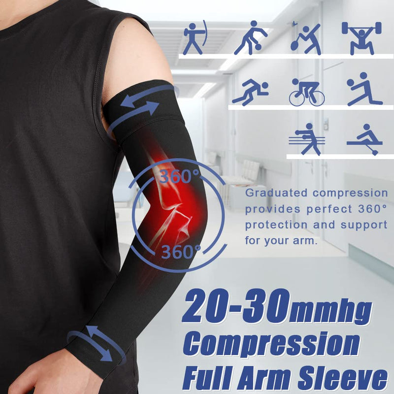 Medical Compression Arm Sleeve for Men & Women by Beister（Single）, 20-30 mmHg Graduated Compression Full Arm Support with Silicone Band for Lymphedema, Varicose Veins, Swelling, Arm Injury, Sports Black Medium - NewNest Australia