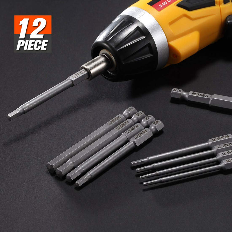 REXBETI Hex Head Allen Wrench Screwdriver Bit Set, 1/4 Inch Hex Shank S2 Steel Magnetic 3 Inch Long Drill Bits, 1/16-3/8 Inch, 12 Piece ALLEN(SAE) - NewNest Australia