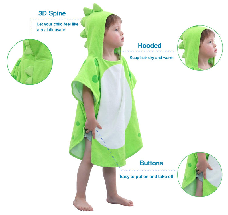 Children's Bath Towels with Hooded Dinosaur, Boys Beach Towel Pool Poncho Swim Cover-Ups 100% Cotton (Green#B, 1-3T) Green#b - NewNest Australia