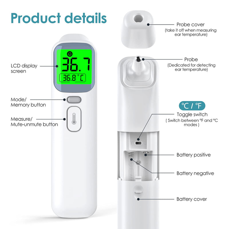 Ear Thermometer for Adults Baby, KKmier 3 in 1 No Contact Temperature Thermometer Checker, Infrared Forehead Thermometer with Fever Alarm, Instant Accurate Reading Grey - NewNest Australia