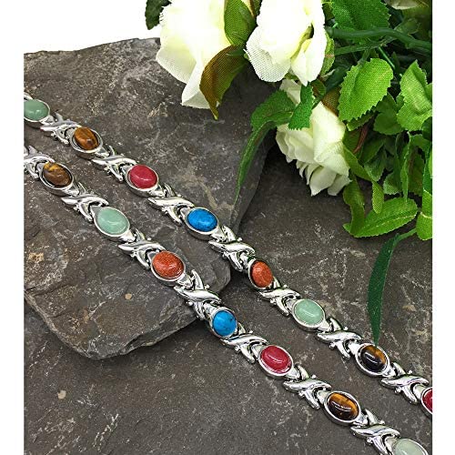 Helena Rose Ladies Magnetic Bracelet for Women - Semi-Precious Blue Red Green Gemstones - Fits Wrists Up Tp 7.5" Size Fully Adjustable - Plus Jewellery Gift Box - NewNest Australia