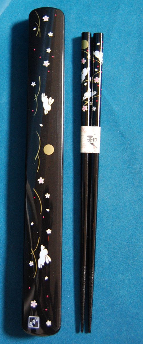 NewNest Australia - Ryu Mei 058016 Rabbit Japanese Chopstick Box and Set, Black 9-5/8 inches 