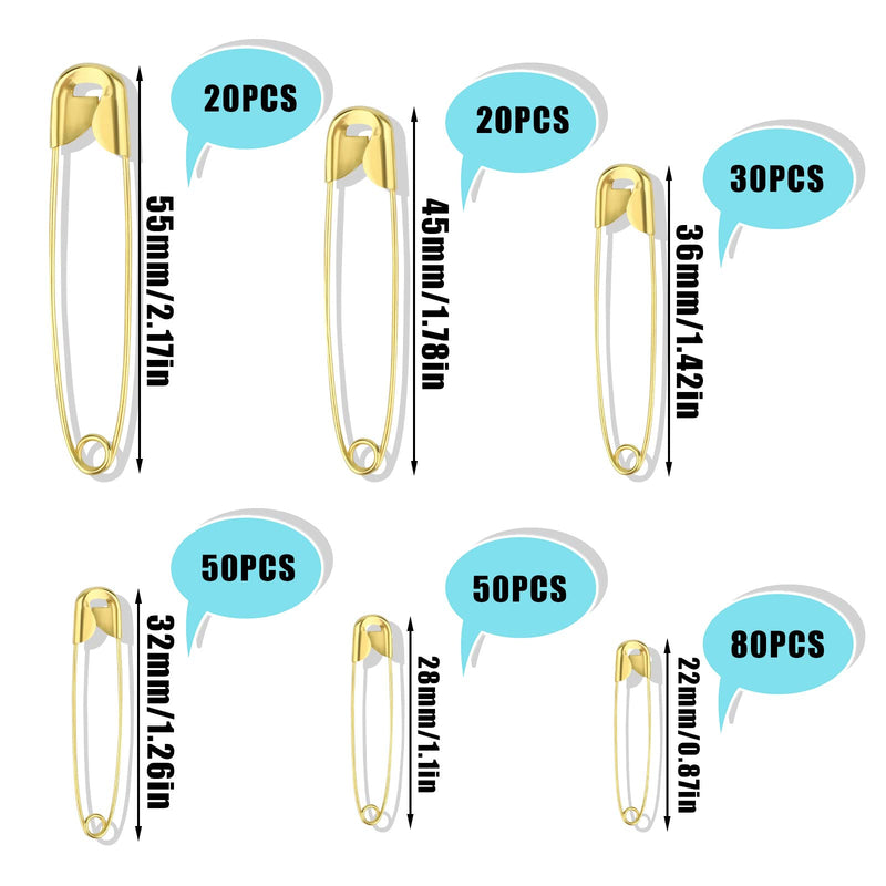 LUTER 250 Pieces 6 Sizes Safety Pins Large and Small Safety Pins Durable, Rust-Resistant for Art Craft Sewing Jewelry Making Home Office Use (Gold) - NewNest Australia