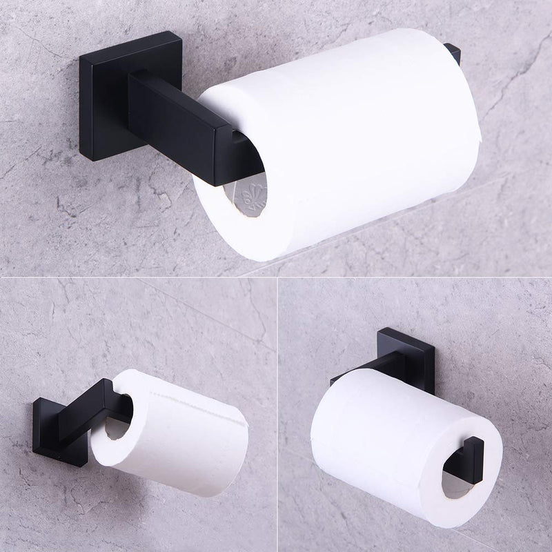 GERZWY Modern 3-Piece Bathroom Hardware Set SUS 304 Stainless Steel Toilet Paper Holder and 2X Towel Hook Wall Mounted Matte Black - NewNest Australia