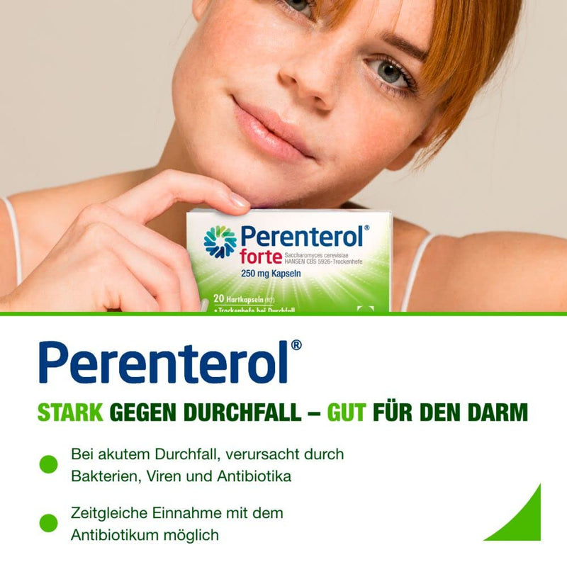 Perenterol forte 250 mg 20 capsules for acute diarrhea & prevention - anti-inflammatory & prevents excessive fluid loss - NewNest Australia