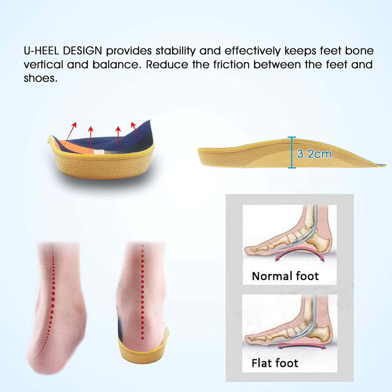 Orthotic Insoles, RooRuns 3/4 High Arch Support Insoles Shoe Inserts for Flat Feet, Plantar Fasciitis, Foot Arch, Feet Fatigue - Heel Cushion for Men, Woman, Deep Blue, Medium (6-9.5 UK) Medium (5.5-8 UK) - NewNest Australia