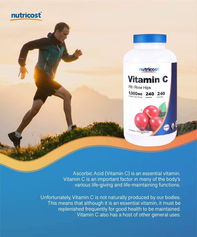 Nutricost Vitamin C with Rose Hips 1025mg, 240 Capsules - Vitamin C 1,000mg, Rose Hips 25mg, Premium, Non-GMO, Gluten Free Supplement 240 Count (Pack of 1) - NewNest Australia