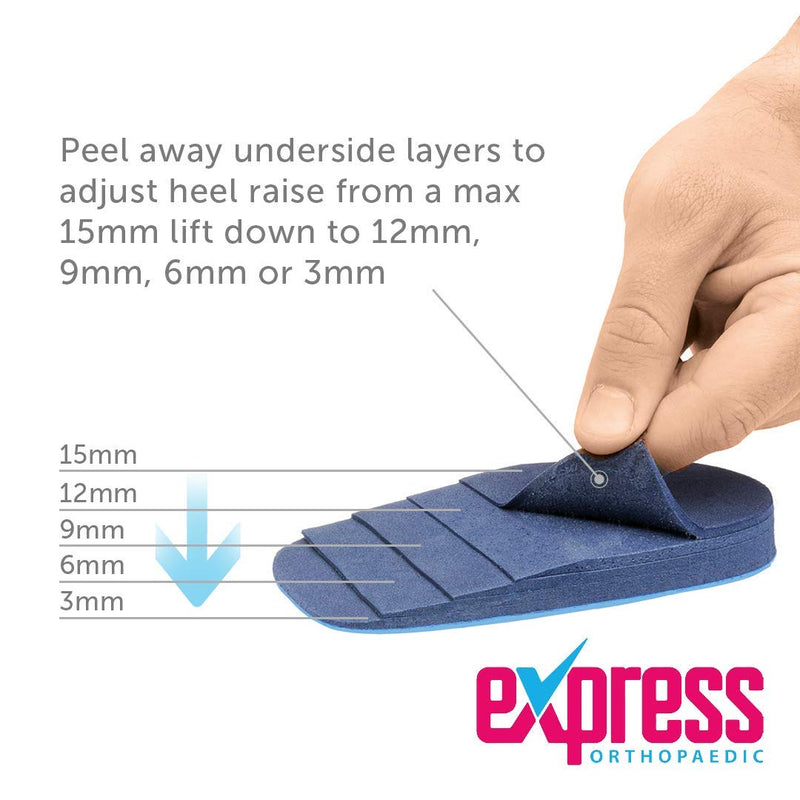 Express Orthopaedic® - Medically Approved Adjustable Heel Raise Shoe Inserts - Offers 15-3mm Heel Lift - 2 Units (MID DENSITY/BLUE, MED - Shoe:(UK)6-9 / (EU)38-42) - NewNest Australia