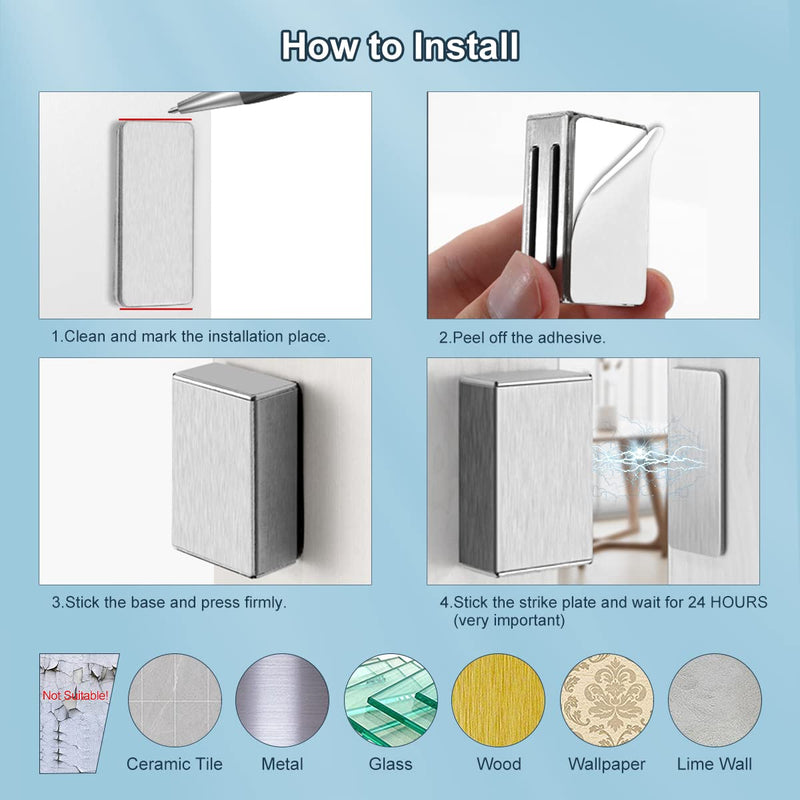 Magnetic Door Catch Adhesive AOSITE 4 Pack Kitchen Cabinet Magnets for Closure Strong Cabinet Door Magnetic Catch No Drilling Cupboard Magnetic Latches for Drawer Magnetic Cabinet Catch Closer Sticky - NewNest Australia