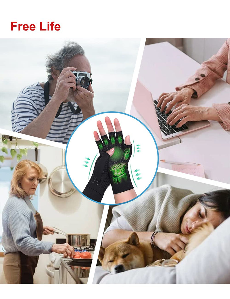 2 Pairs Copper Arthritis Compression Gloves Highest-Copper Content Infused Fit Non-slip Fingerless Glove Women Men Relieve Hand Pain Swelling,Carpal Tunnel,Typing,Support for Arthritic Joints (S) Small - NewNest Australia