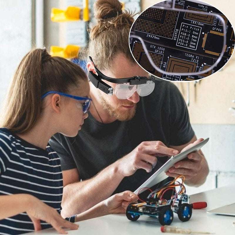 LTDOOIT Head Magnifier with Led Light Hands Free, Magnifying Glasses for Hobbies Reading Craft Close Work Usb Rechargeable, Headband Magnifier Glass with 3 Detachable Lenses 1.5X, 2X, 2.5X, Black - NewNest Australia