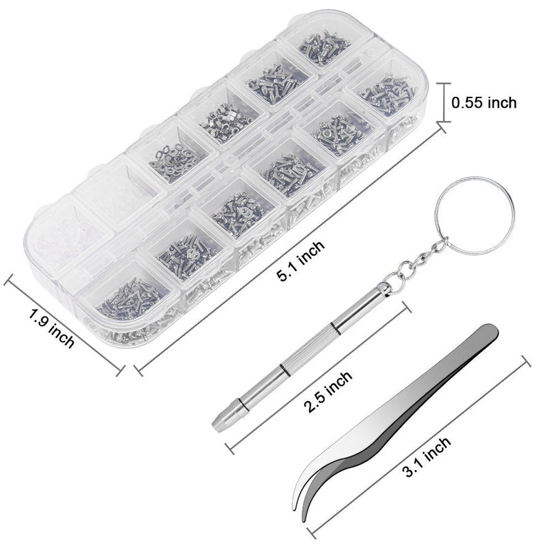 Sunglasses Eyeglasses Repair Kit, 1100PCS Tiny Stainless Steel Screws and 5 Pairs Nose Pads with Micro Screwdriver Tweezer for Watch Clock Spectacle Eyewear Repair - NewNest Australia