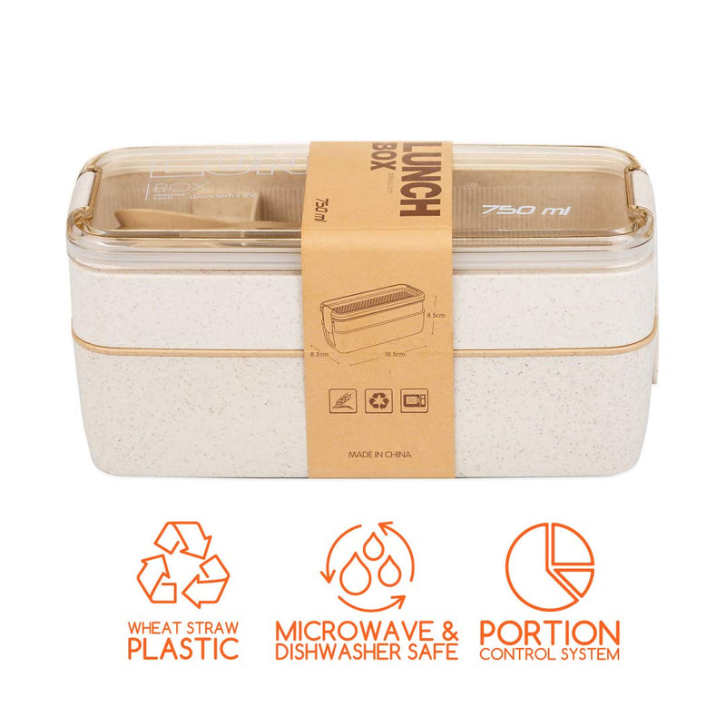 NewNest Australia - TARLINI HOME Kids Bento Box- Lunch Containers, Cute Lunch Boxes for Kids With Utensils, Chopsticks & Dividers, Bento Boxes for Adults, Dishwasher & Microwave Safe Japanese Bento Beige 