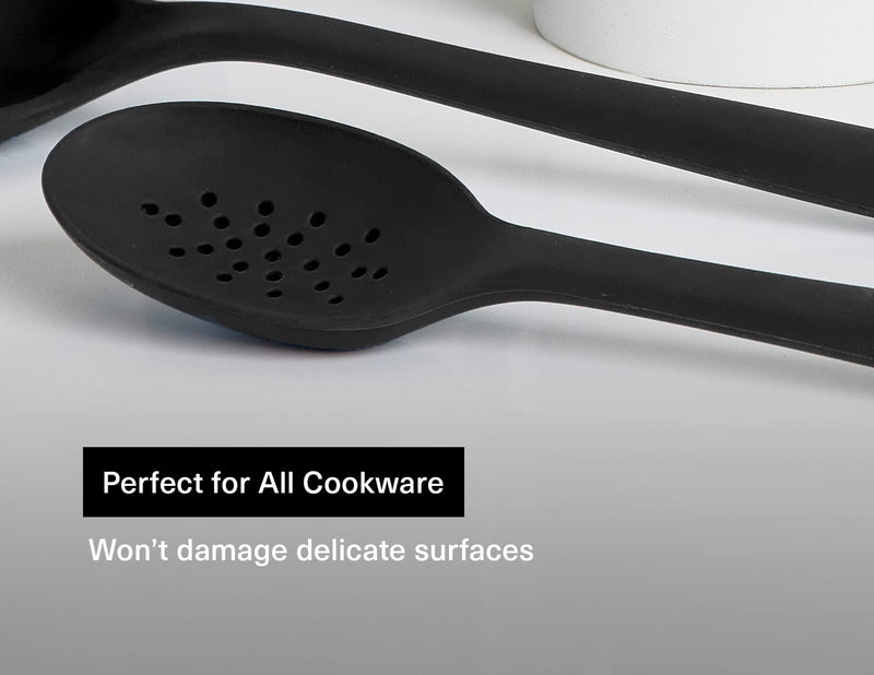 Misen Silicone Slotted Spoon - Slotted Spoons for Cooking - Large Heat Resistant Kitchen Spoons - 12 inch - Black - NewNest Australia
