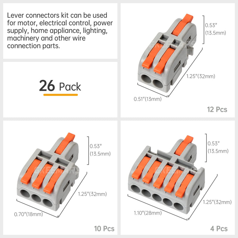 GKEEMARS 26Pcs Compact Splicing Connectors Wire Connectors Kit 2, 3 and 5 Circuit Inline Splices 24-12 AWG - NewNest Australia