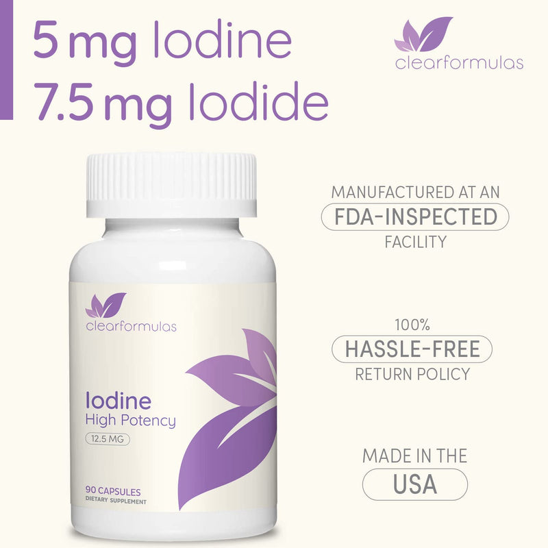 ClearFormulas Iodine 12.5 mg, High Potency Iodine and Iodide Supplement to Support Thyroid Health and Hormone Balance, 90 Capsules (90 Servings) - NewNest Australia