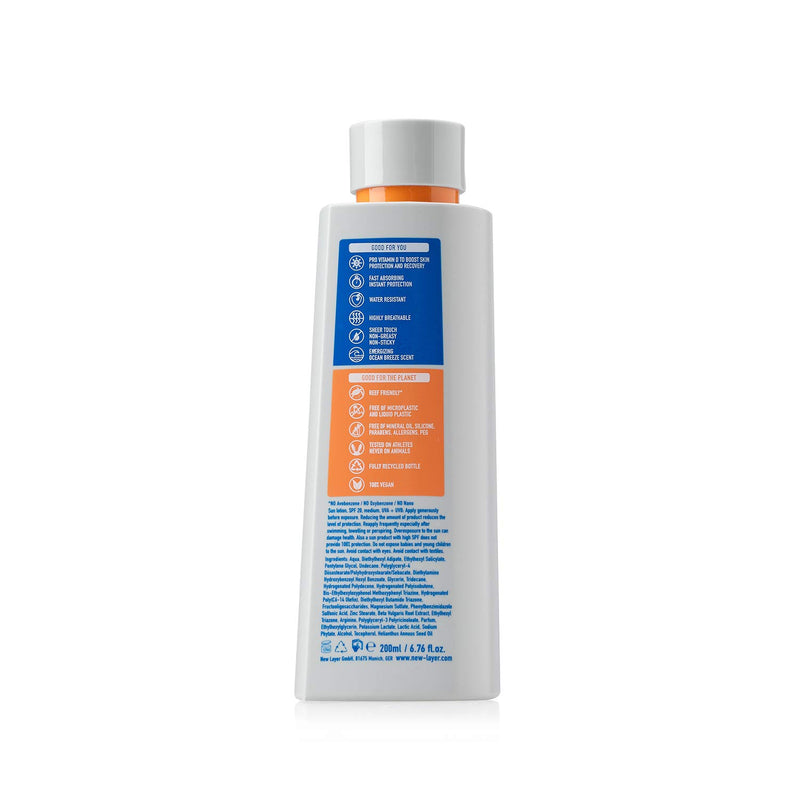 NEW LAYER Sunscreen | SPF 20 | Pro Vitamin D | Fast absorbing | Long lasting | Free of microplastic | Reef-friendly | Free of oxybenzone & octocrylene | Water resistant (200ml) - NewNest Australia