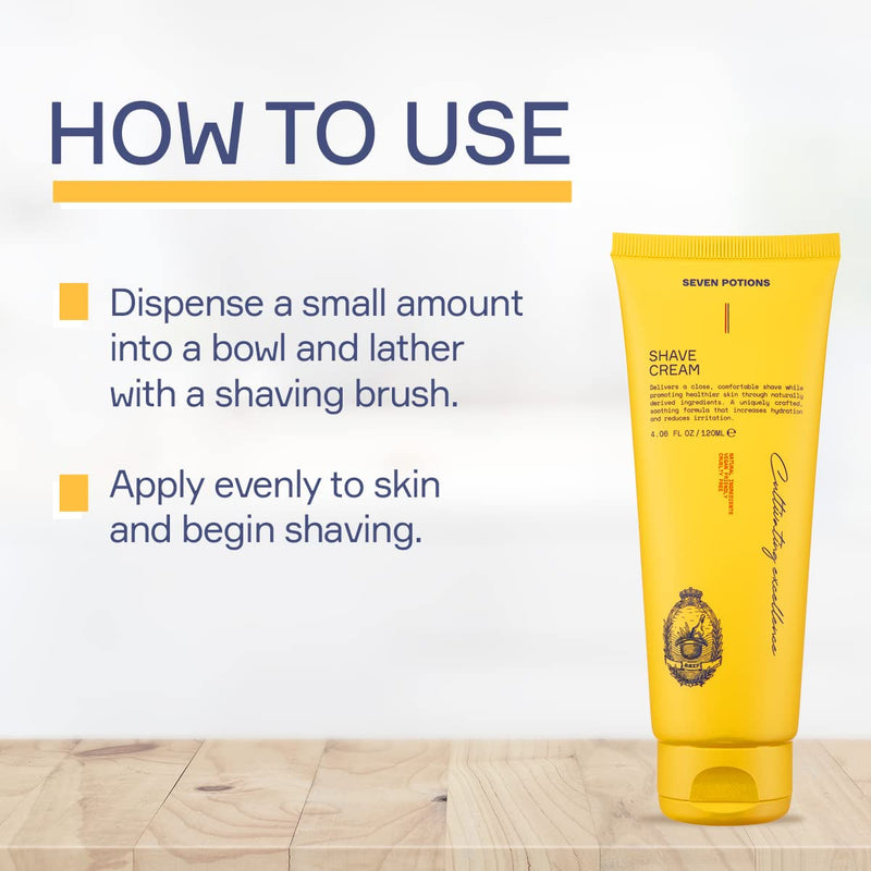 Seven Potions Lathering Shaving Cream for Men – Smooth, Irritation-free Shave – Soothing, Hydrating, Moisturising Shave Soap – Natural, Vegan, Cruelty-Free (120ml) - NewNest Australia