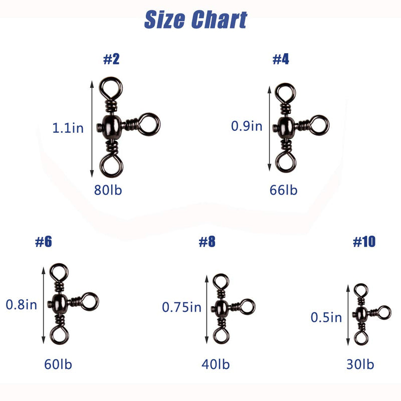 JSHANMEI Three 3 Way Cross-Line Barrel Fishing Swivels Set 120pcs Brass T-Shape Triple Swivel Connector Fast Rolling Swivels Fishing Tackle Accessories - NewNest Australia