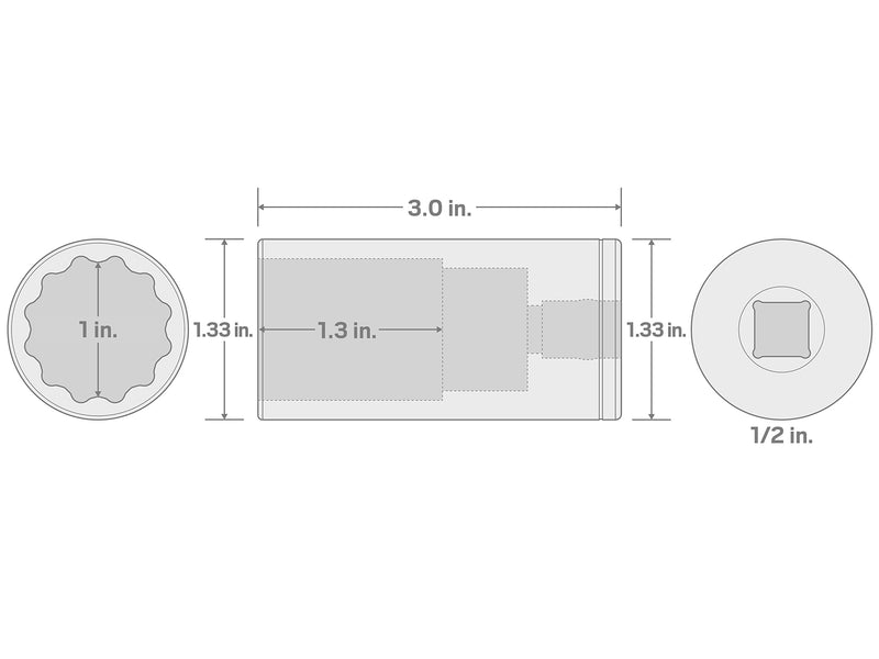 TEKTON 1/2 Inch Drive x 1 Inch Deep 12-Point Socket | SHD23225 1 in. - NewNest Australia