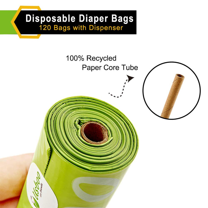 Baby Disposable Diaper Bags, OXO-Biodegradable Waste Bags 8 Refill Rolls/120 Bags with Dispenser, Convenient and Quick Diaper Disposal, Unscented Green/8 Refill Rolls - NewNest Australia