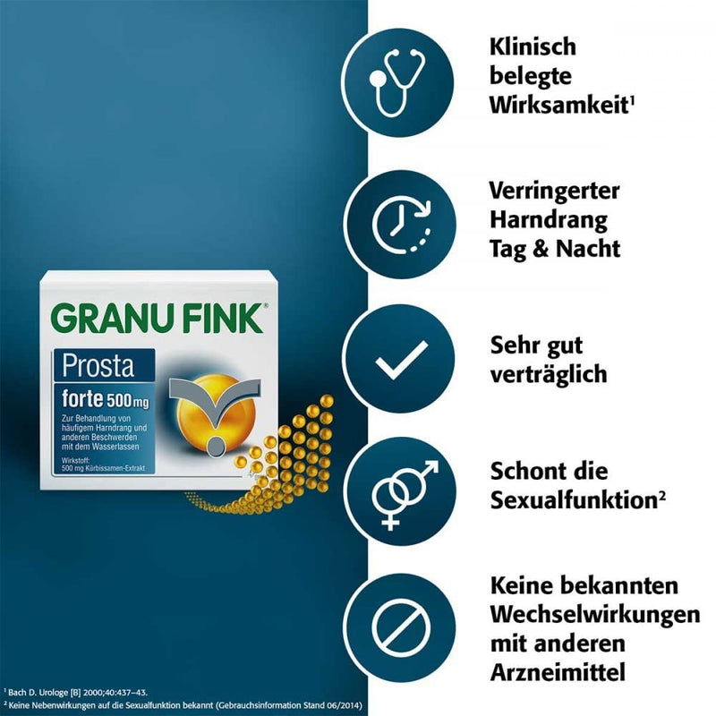 GRANU FINK Prosta Forte 500 mg - Herbal medicine for the treatment of prostate bladder problems - with unique Uromedic® pumpkin - 1 x 140 hard capsules - NewNest Australia