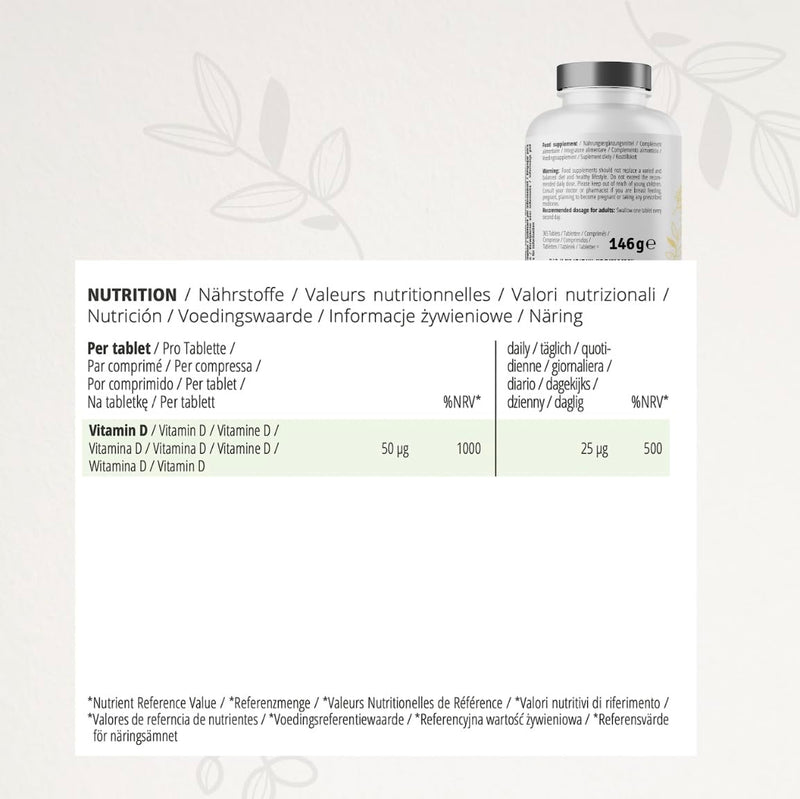 CYB vitamin D3 2000 IU, 50 μg D3, vegetarian, 1 x 365 tablets - NewNest Australia
