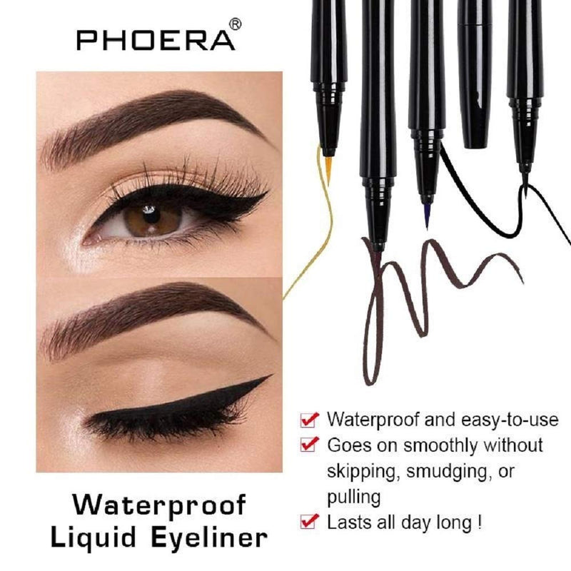 AQUAPURITY PHOERA® WATERPROOF LIQUID EYELINER PEN BROWN BLACK AND 4 MORE COLOURS SMUDGE PROOF EYE LINER LONG LASTING MAKEUP COSMETICS UK (101 jet black) 101 jet black - NewNest Australia