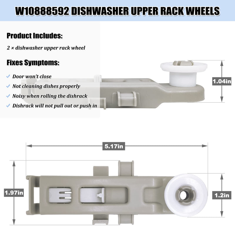 W10888592 Dishwasher Rack Wheels for Whirlpool Kenmore Maytag Dishwasher Upper Dishrack Roller Replacement Parts PS11769236 8575281 WP8575281 (2Pcs) - NewNest Australia