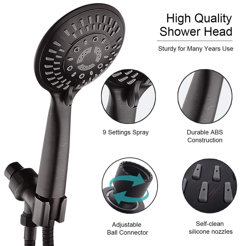 BRIGHT SHOWERS High Pressure Handheld Shower Head with 60" Stainless Steel Hose, Bathroom Hand held Showerhead, Adjustable Shower Arm Mount, 9 Spray Settings, Oil-Rubbed Bronze - NewNest Australia