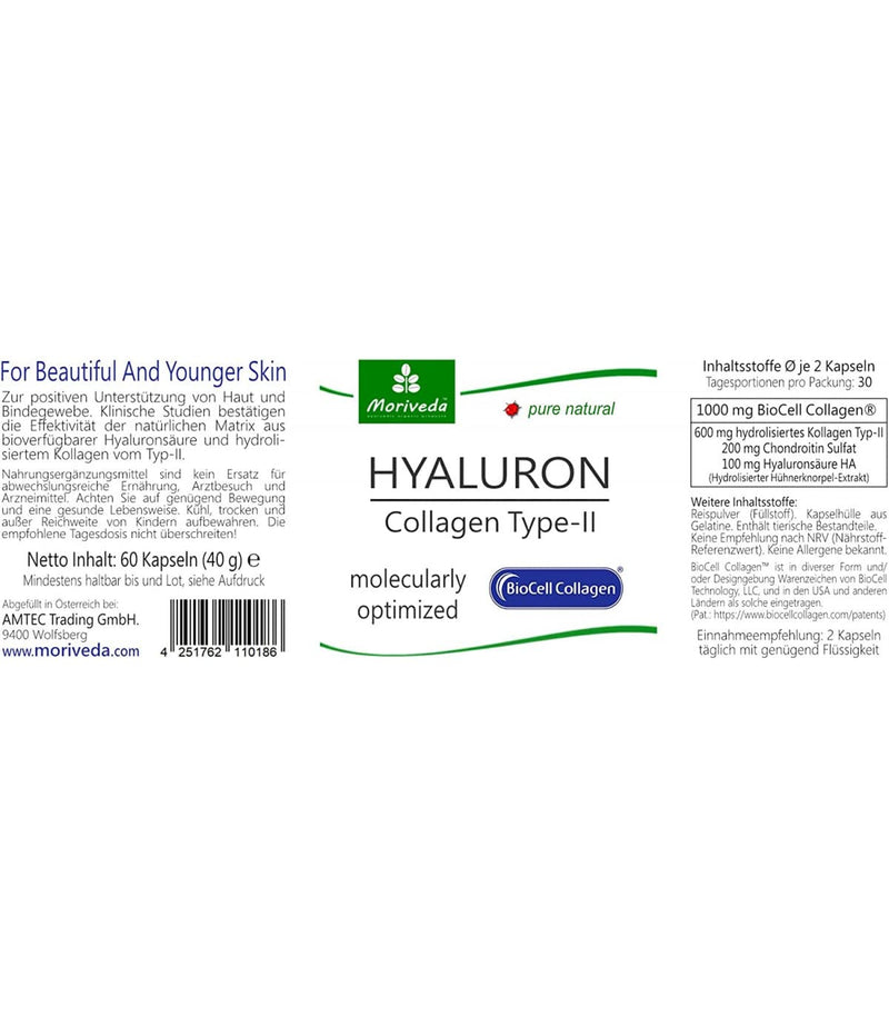 MoriVeda BioCell® Collagen capsules I 120 pieces I with collagen II, hyaluronic acid and condroitin sulfate with high bioavailability I for skin, hair and joints I Biocell® Collagen made in Germany I 2x60 BioCell 120 pieces (pack of 2) - NewNest Australia