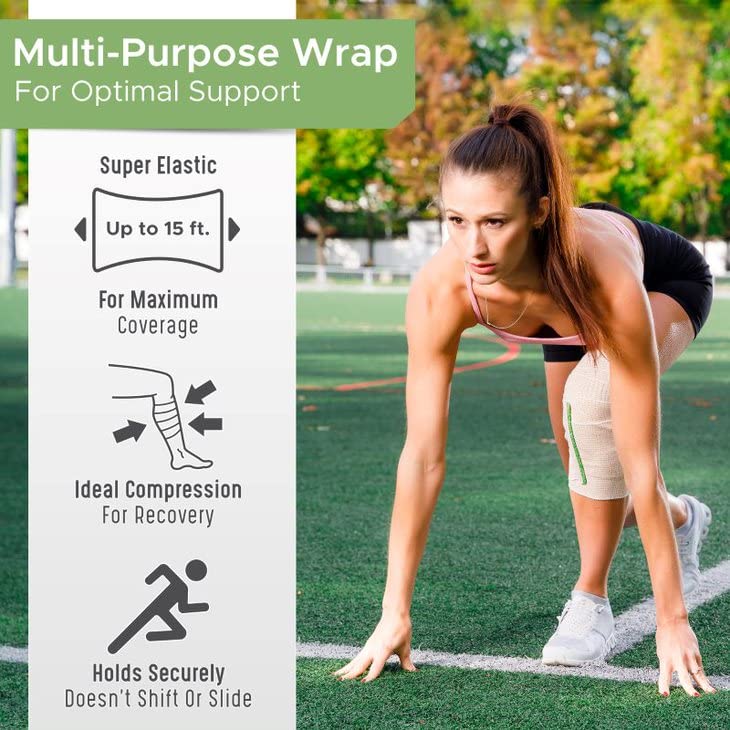 Premium Elastic Bandage Wrap Made of USA Grown Organic Cotton - Hook & Loop Fasteners at Both Ends - GT Latex Free Hypoallergenic Compression Roll for Sprains & Injuries (3" Wide, 2 Pack) 3" Wide - NewNest Australia