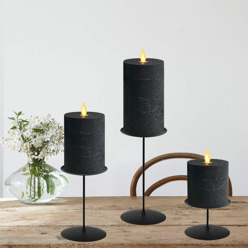 NewNest Australia - smtyle Pillar Candle Holders Set of 3 Centerpieces Plate for Tables or Fireplace with Black Metal Iron 