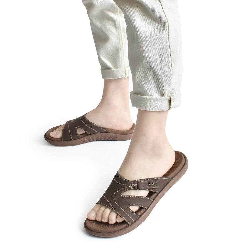 KuaiLu Womens Fashion Orthotic Slides Ladies Lightweight Athletic Yoga Mat Sandals Slip On Thick Cushion Slippers Sandals With Comfortable Plantar Fasciitis Arch Support 5.5 UK Brown - NewNest Australia