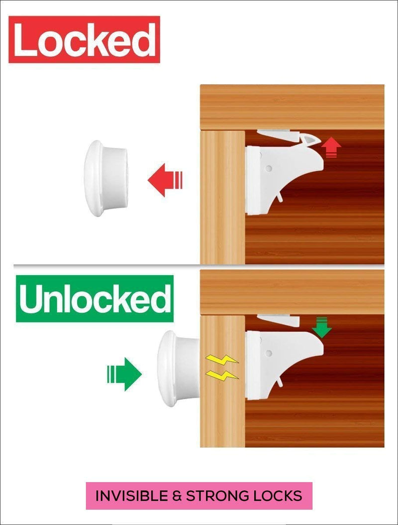 Eco-Baby Magnetic Cabinet Locks Child Safety for Drawers and Cabinets - Kitchen Child Proof Cabinet Locks - Baby Proofing Safety (8 Locks & 2 Keys) - NewNest Australia