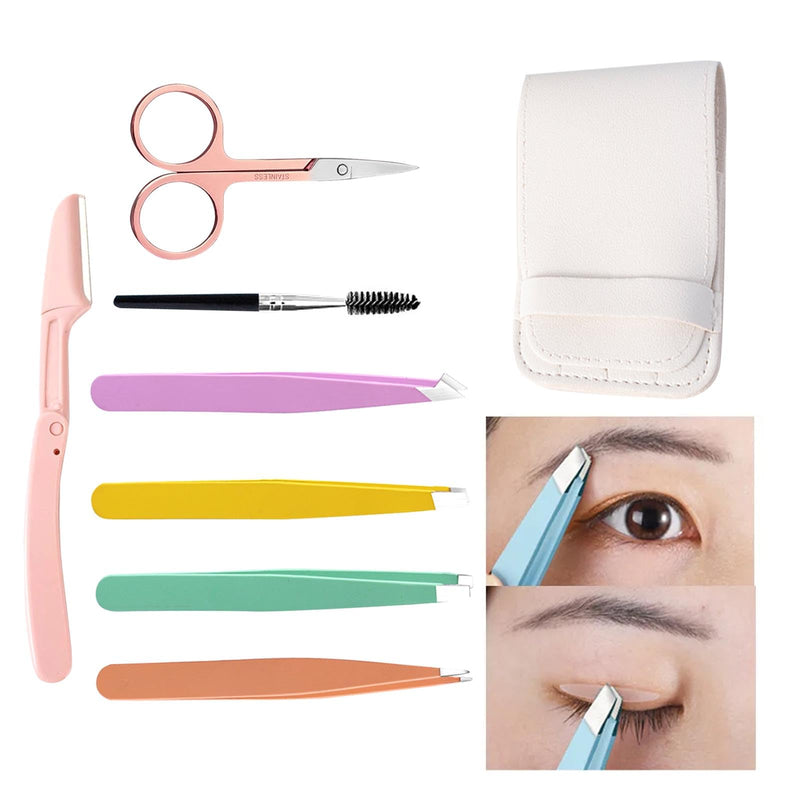 Munskt Eyebrow Tweezers Set, 7 Pieces, Stainless Steel Tweezers For Ingrown Hair Removal And Eyebrow Plucking, Precision Facial Cleansing Tools For Men And Women - NewNest Australia