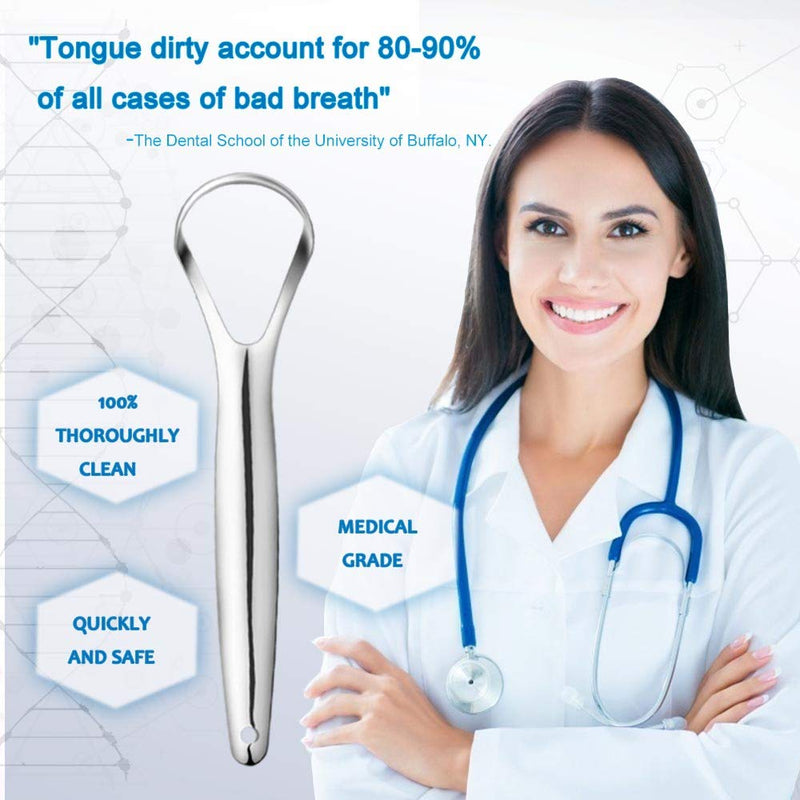 Cafhelp 2-Pack Tongue Scraper, 100% Useful Surgical Stainless Steel Tongue Cleaner for Both Adults and Kids, Professional Reduce Bad Breath Metal Tongue Scrapers, Help Your Oral Hygiene (with 2 cases) - NewNest Australia